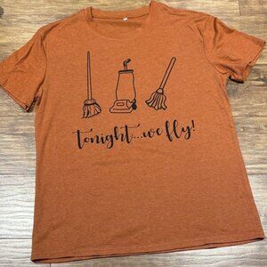 Orange Graphic Tee with Fun Print words from hocus pocus